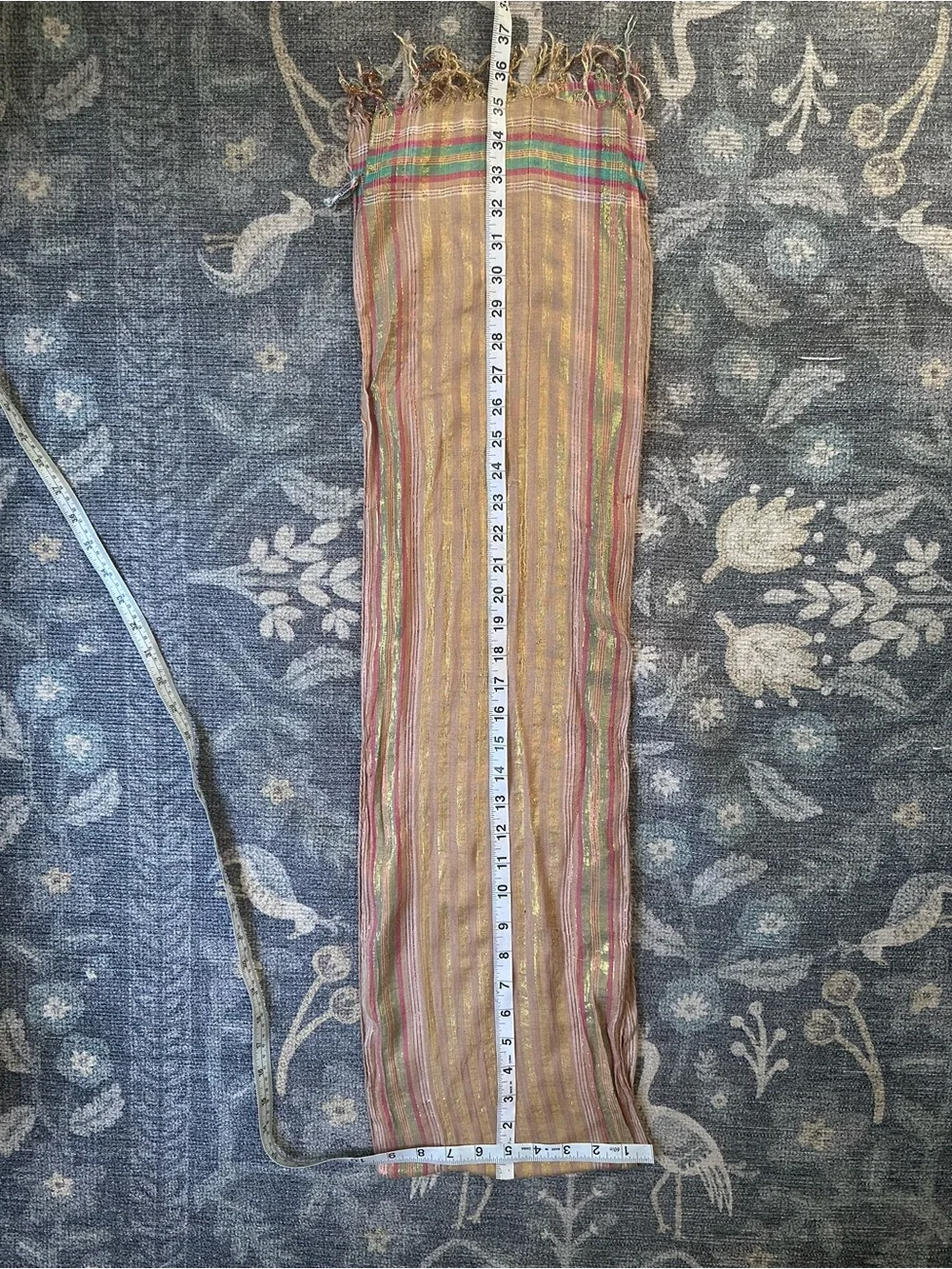 Light Cream Metallic Gold Stripe Fringe Scarf Green Red